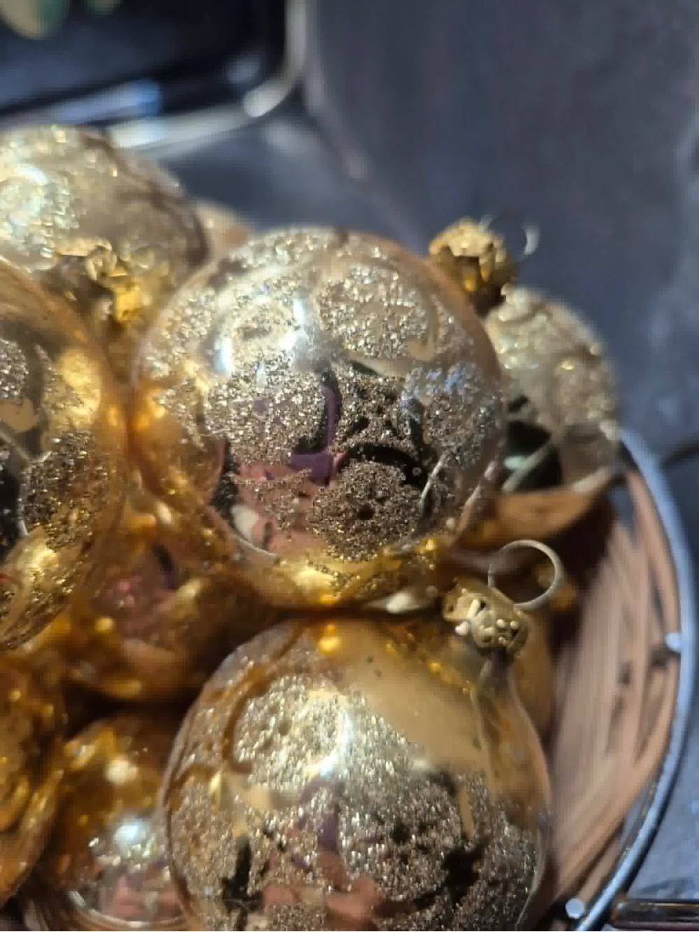 MCM Vintage Gold Mica on Mercury Glass Christmas Ornaments Set 7 - West Germany
